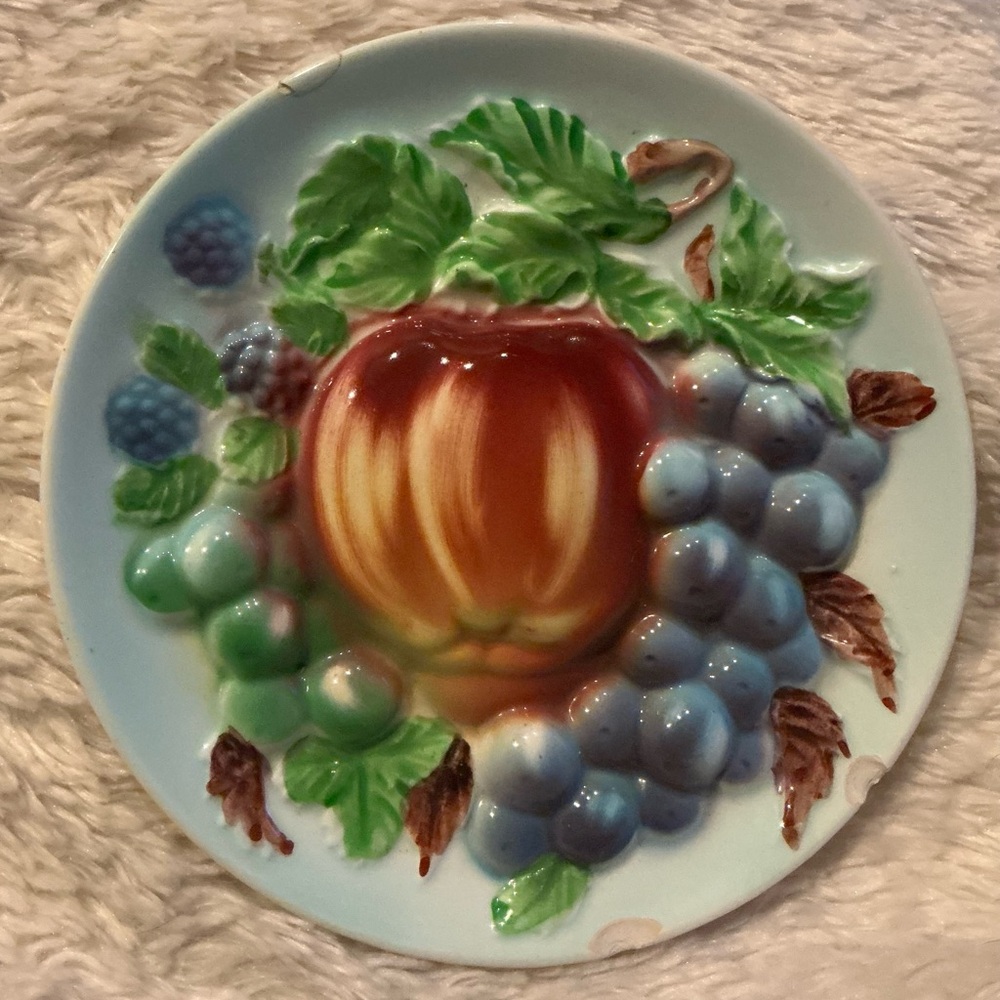 Vintage Hand-Painted Porcelain Fruit Embossed Plate / Wall Decor Plate